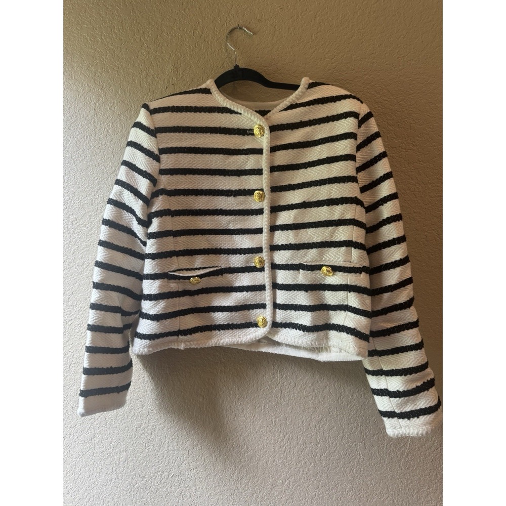 NWT Anthropologie English Factory Tweed striped gold button detail blazer size M